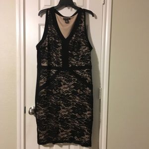 Plus SZ Black Nude Floral Lace Dress Sleeveless 2X